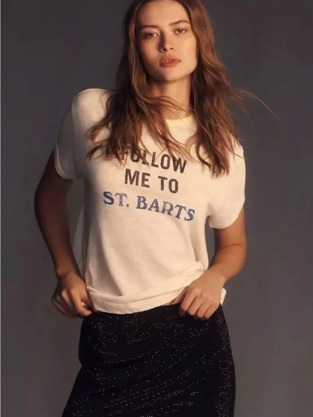 Pilcro White 'Follow Me to St. Barts' Graphic Ringer Tee